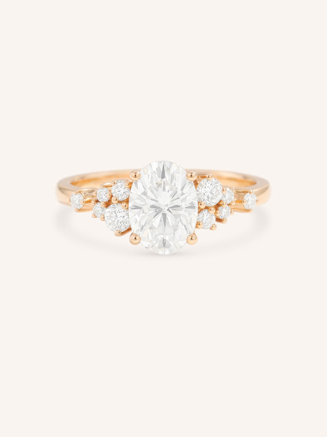 Rose Gold Elestren Oval Cluster Diamond Engagement Ring front view on white background