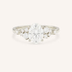 White Gold Elestren Oval Cluster Diamond Engagement Ring front view on white background