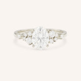 White Gold Elestren Oval Cluster Diamond Engagement Ring front view on white background