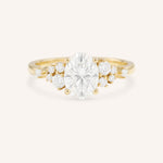 Yellow Gold Elestren Oval Cluster Diamond Engagement Ring front view on white background