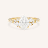 Yellow Gold Elestren Oval Cluster Diamond Engagement Ring front view on white background