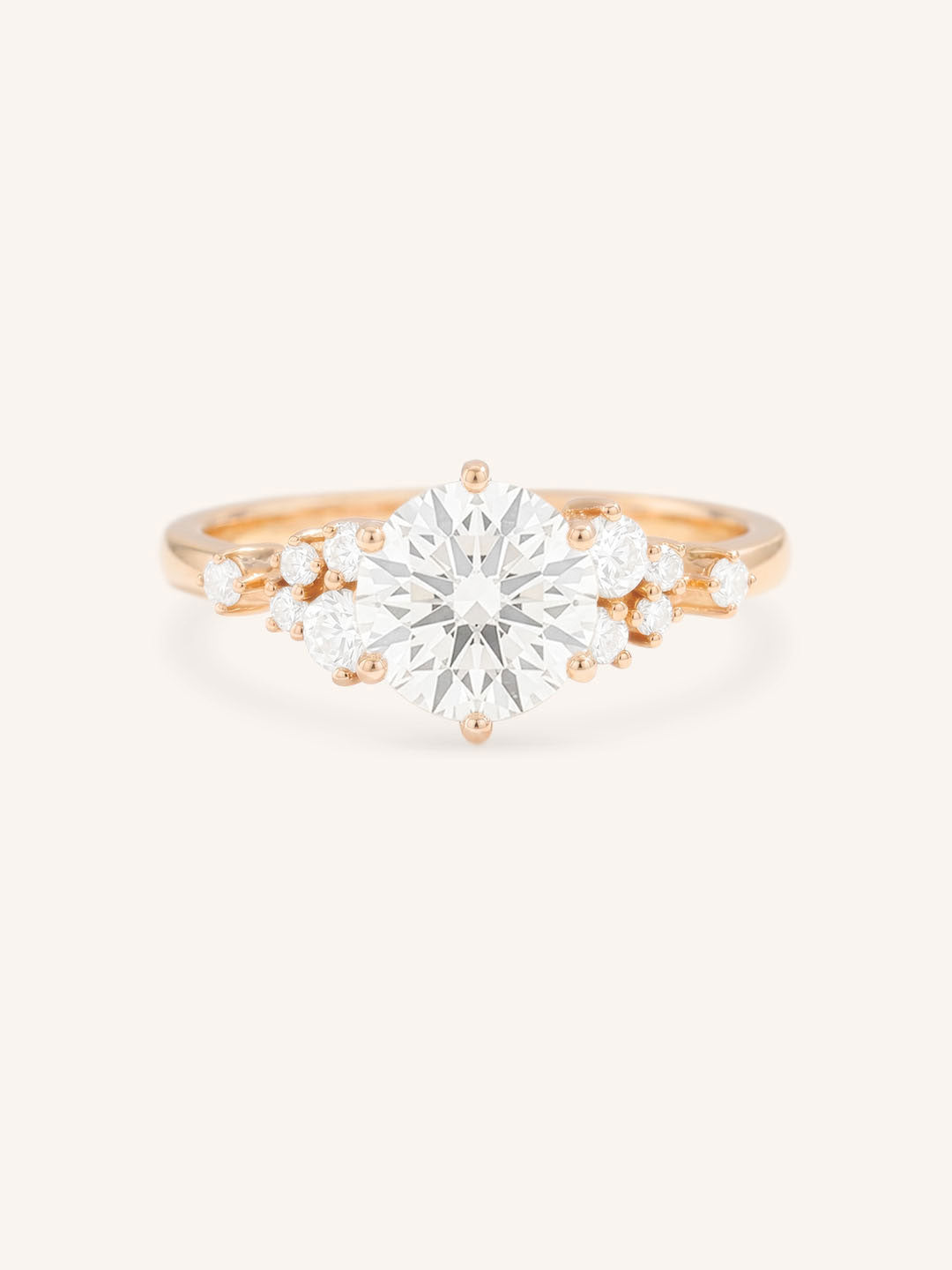 Rose Gold Elestren Round Cluster Diamond Engagement Ring front view on white background