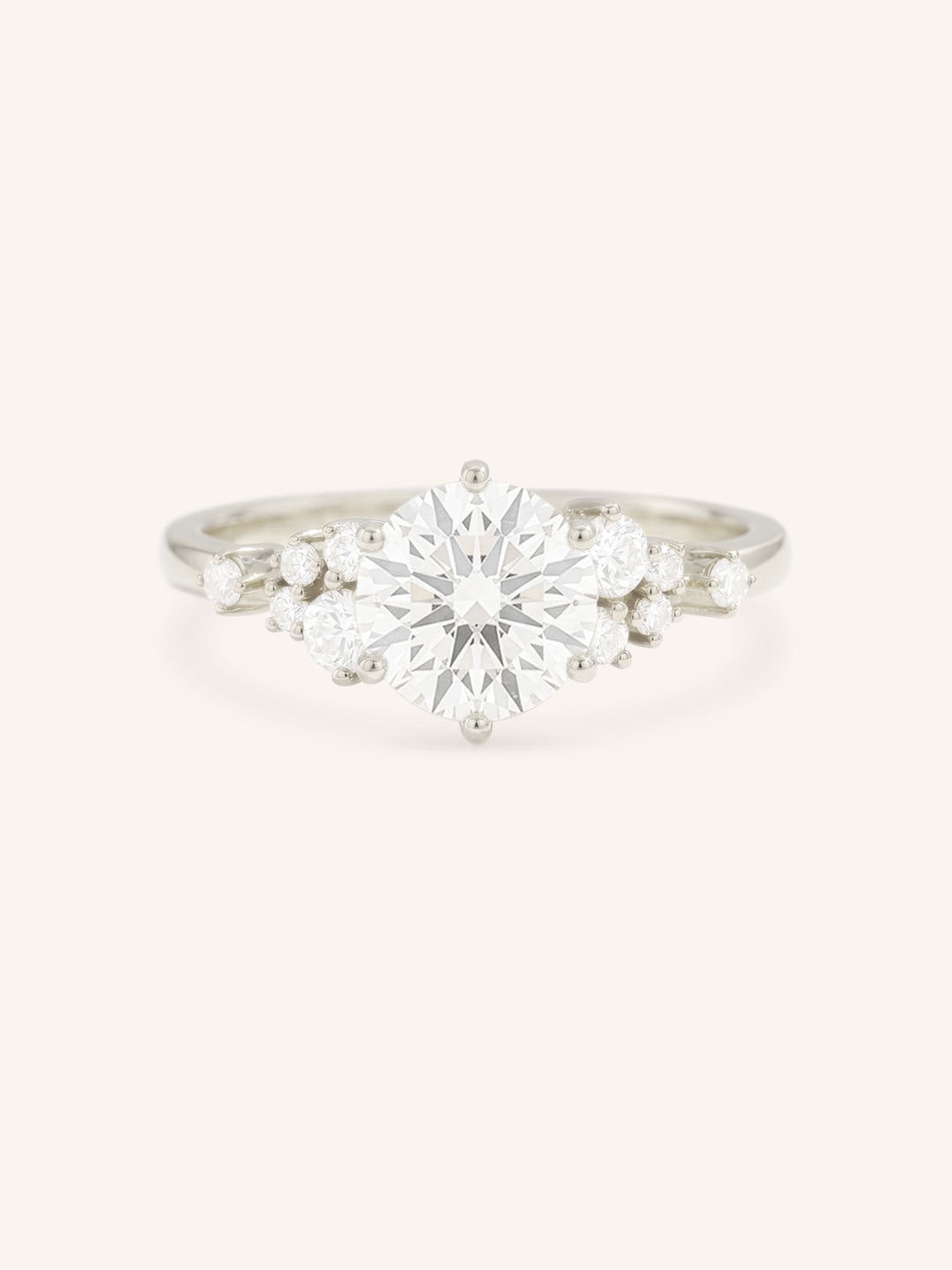 White Gold Elestren Round Cluster Diamond Engagement Ring front view on white background