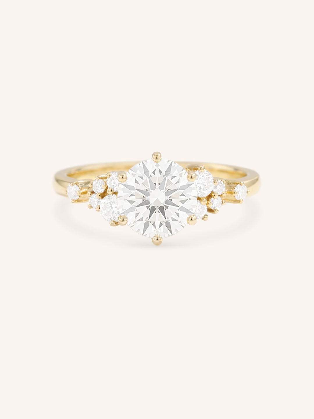 Yellow Gold Elestren Round Cluster Diamond Engagement Ring front view on white background