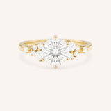 Yellow Gold Elestren Round Cluster Diamond Engagement Ring front view on white background