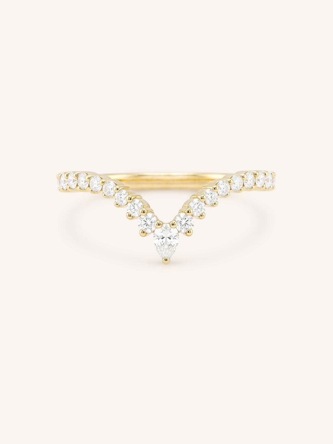 Yellow Gold Arabelle Diamond Curved Wedding Band front view on white background