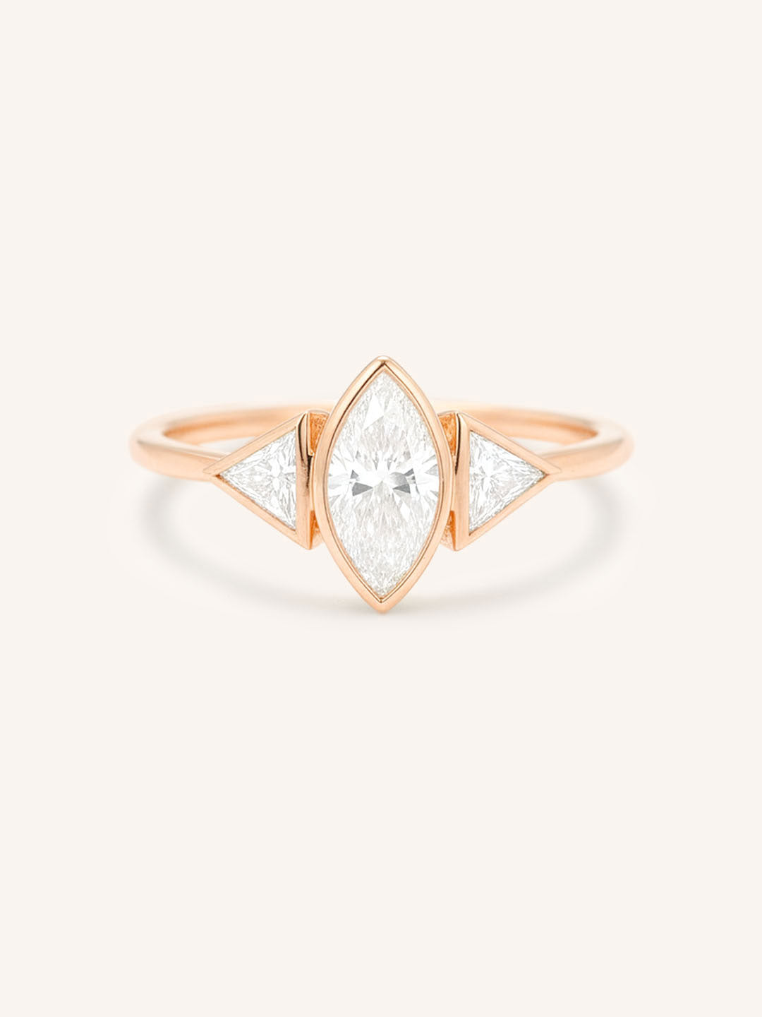 Caldwell Three Stone Bezel Marquise and Triangle Diamond Engagement Ring