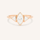 Caldwell Three Stone Bezel Marquise and Triangle Diamond Engagement Ring