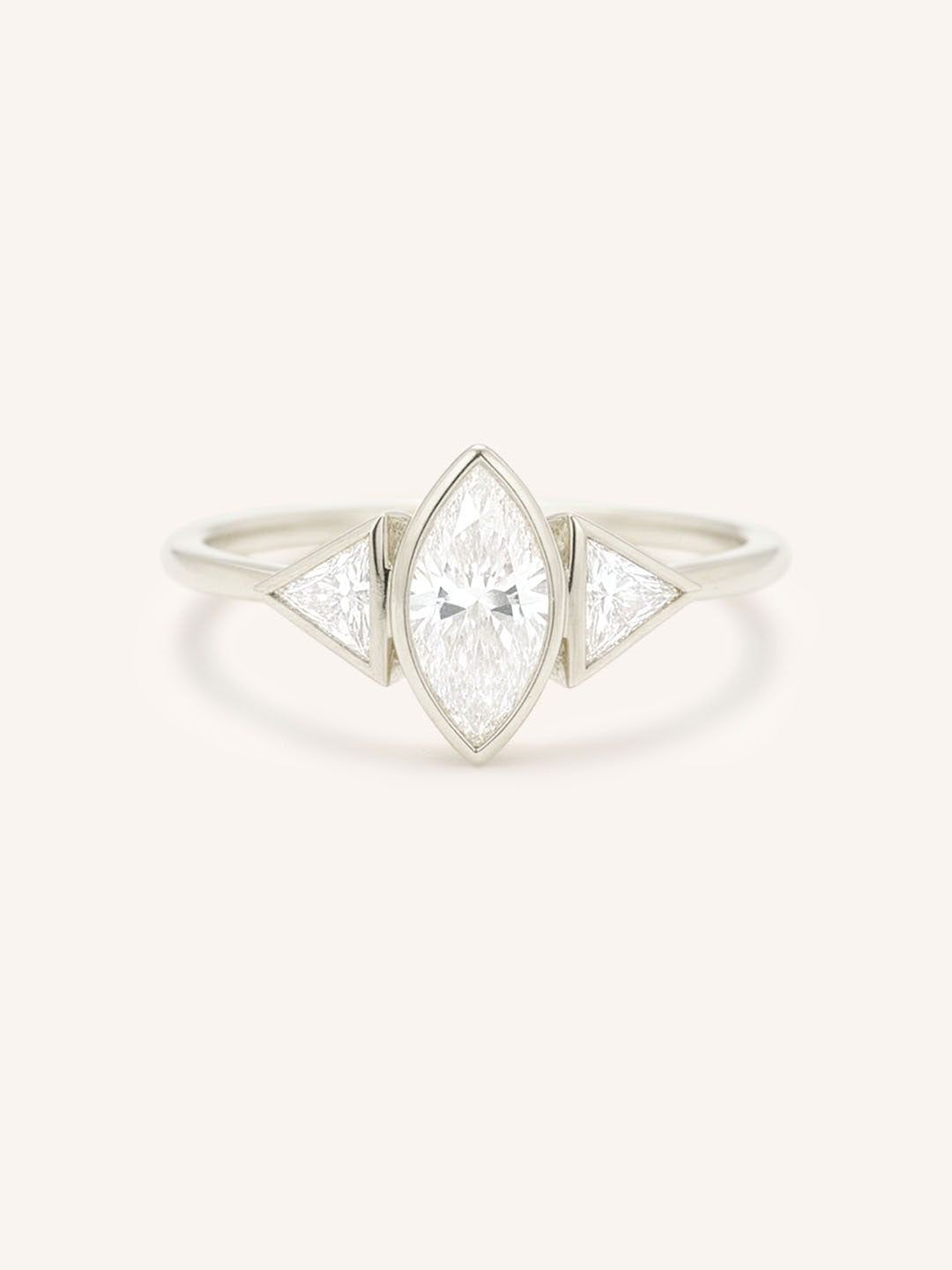 Caldwell Three Stone Bezel Marquise and Triangle Diamond Engagement Ring