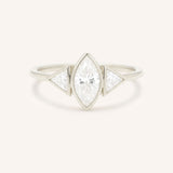 Caldwell Three Stone Bezel Marquise and Triangle Diamond Engagement Ring