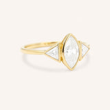 Caldwell Three Stone Bezel Marquise and Triangle Diamond Engagement Ring