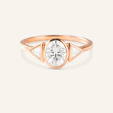 Caldwell Three Stone Bezel Oval and Triangle Diamond Engagement Ring