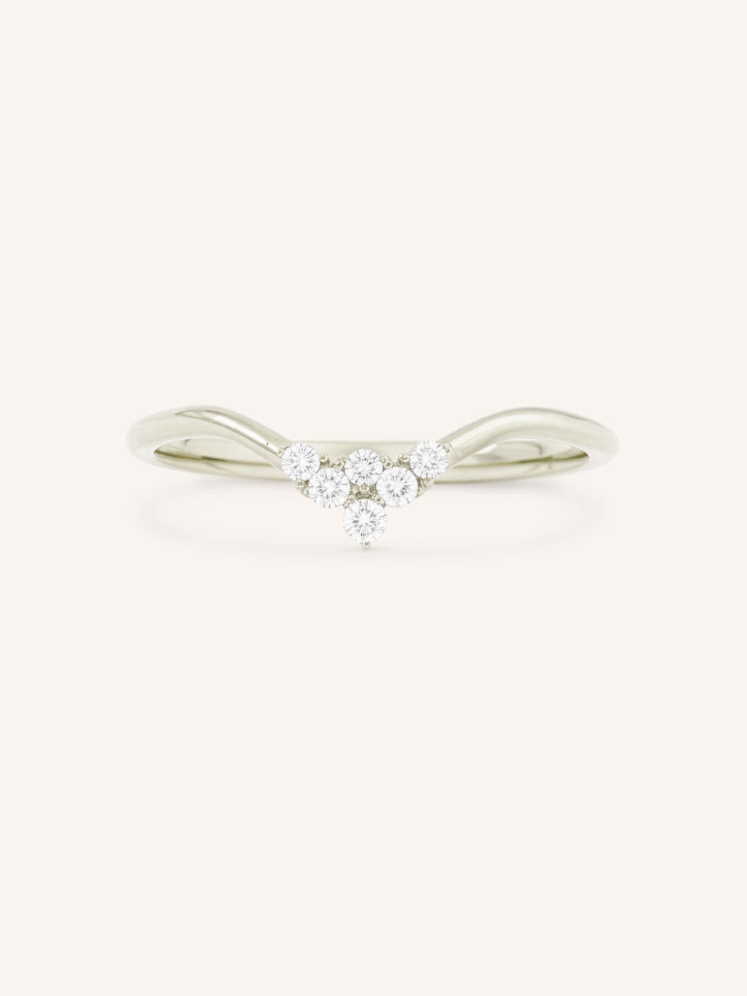 White gold LB cluster V diamond wedding band front view on white background