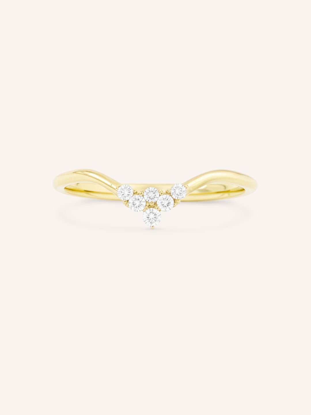 Yellow gold LB cluster V diamond wedding band front view on white background