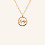 Rose gold WaiPo grandma necklace with Chinese characters in circular pendant on white background