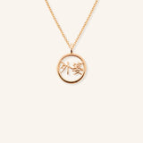 Rose gold WaiPo grandma necklace with Chinese characters in circular pendant on white background