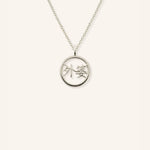 White gold WaiPo grandma necklace with Chinese characters in circular pendant on white background
