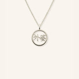 White gold WaiPo grandma necklace with Chinese characters in circular pendant on white background