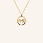 Yellow gold WaiPo grandma necklace with Chinese characters in circular pendant on white background