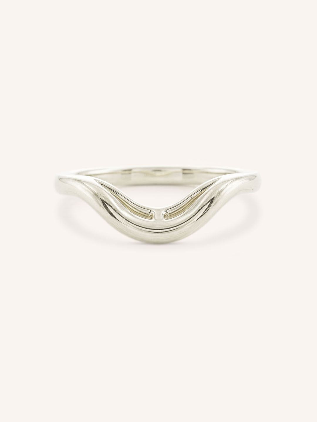 White gold Chatham curved nesting ring front view on white background