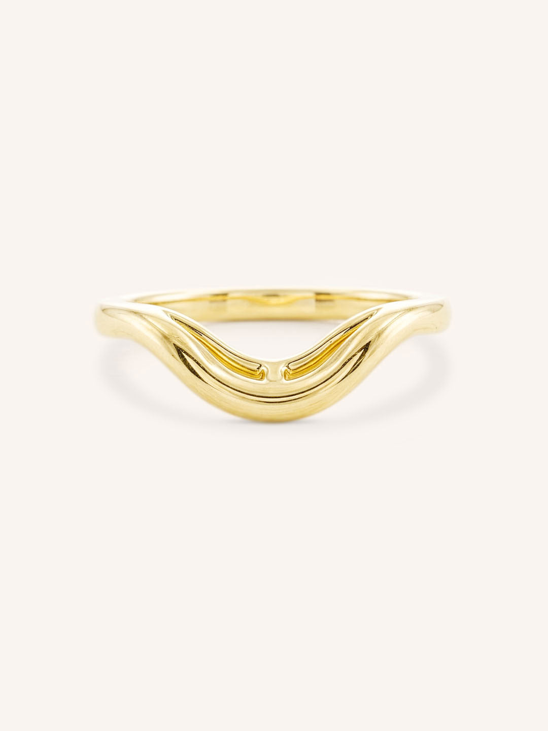 Yellow gold Chatham curved nesting ring front view on white background