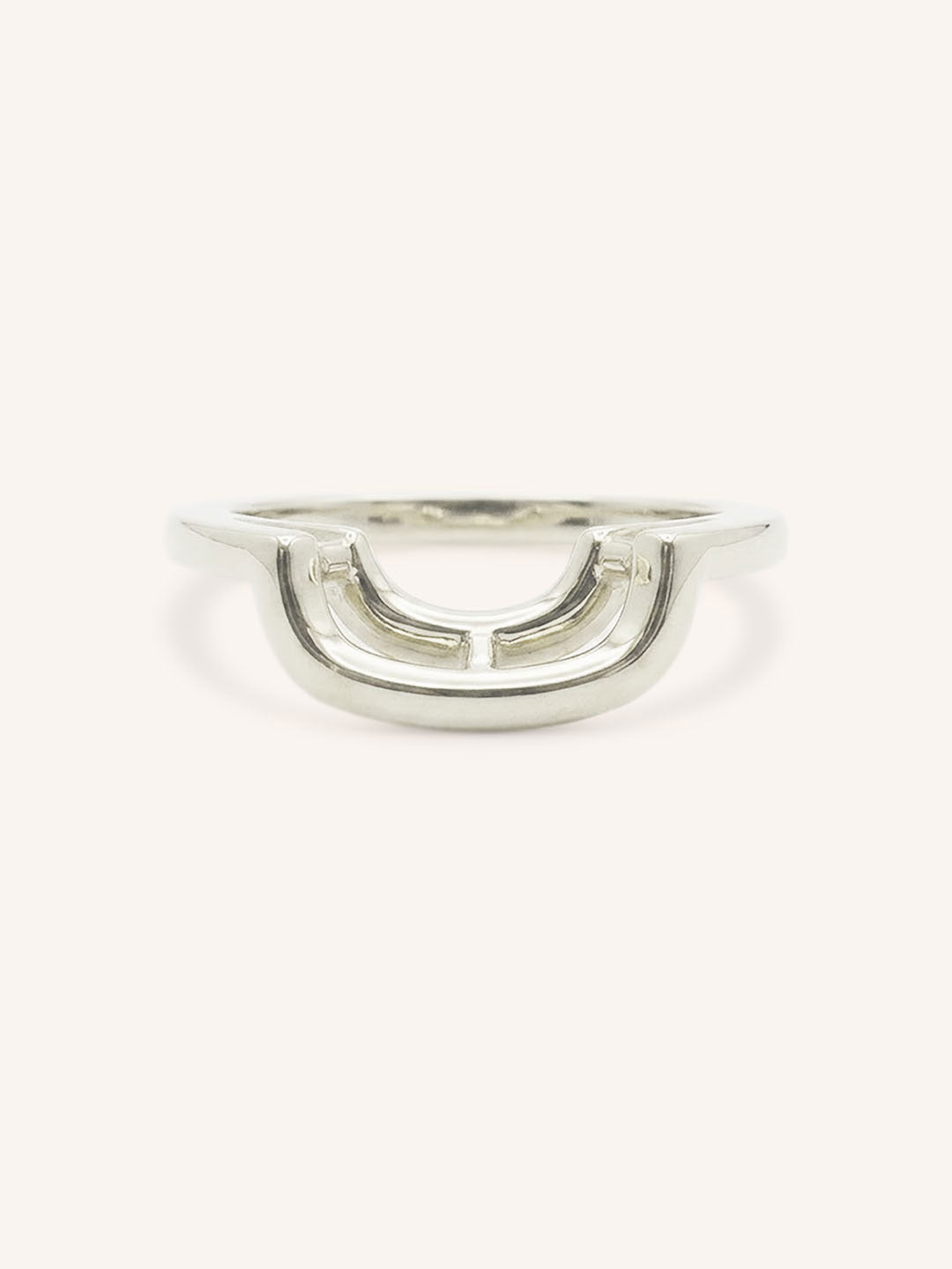 White gold Chatham curved cushion nesting ring front view on white background
