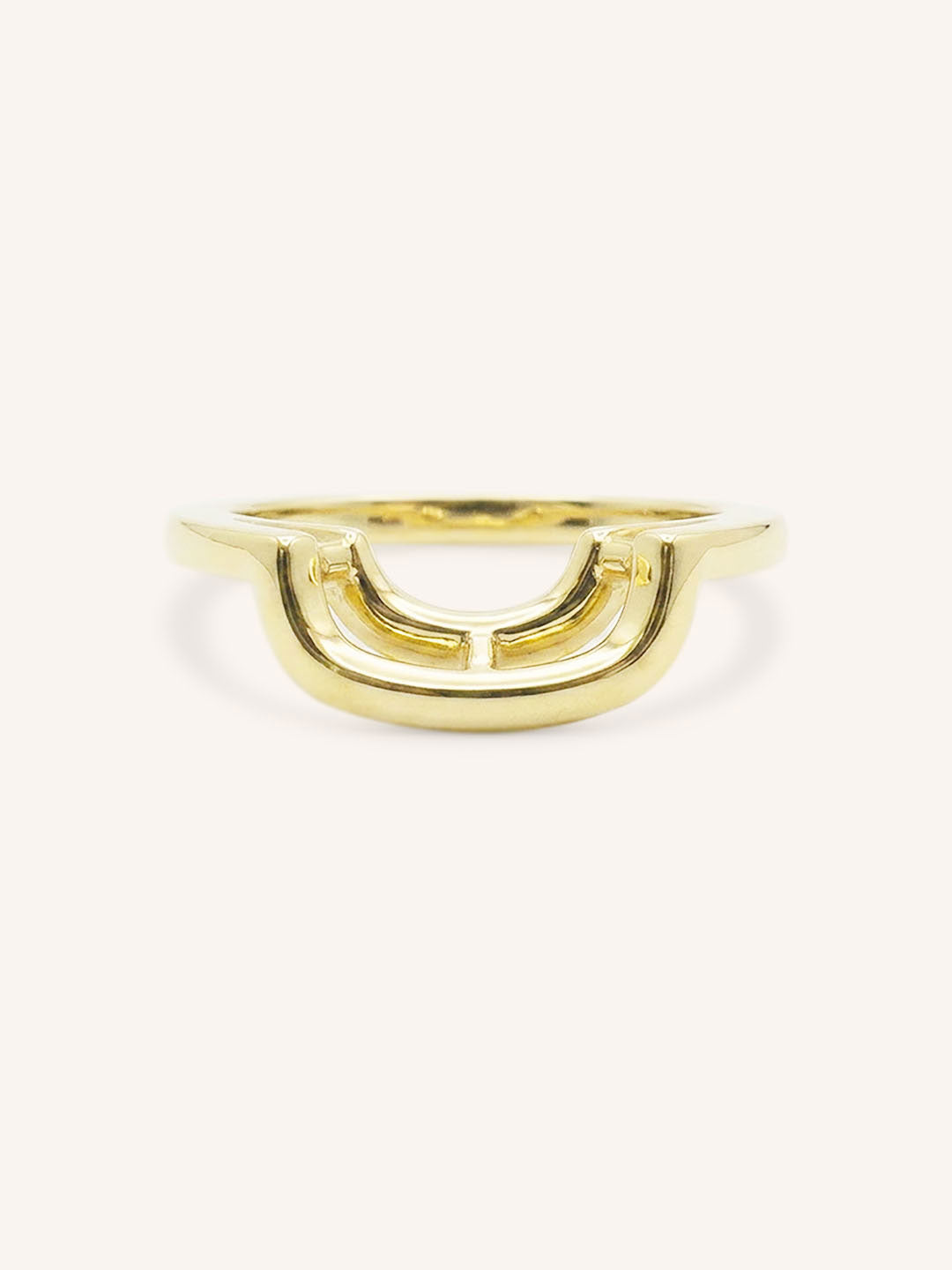 Yellow gold Chatham curved cushion nesting ring front view on white background