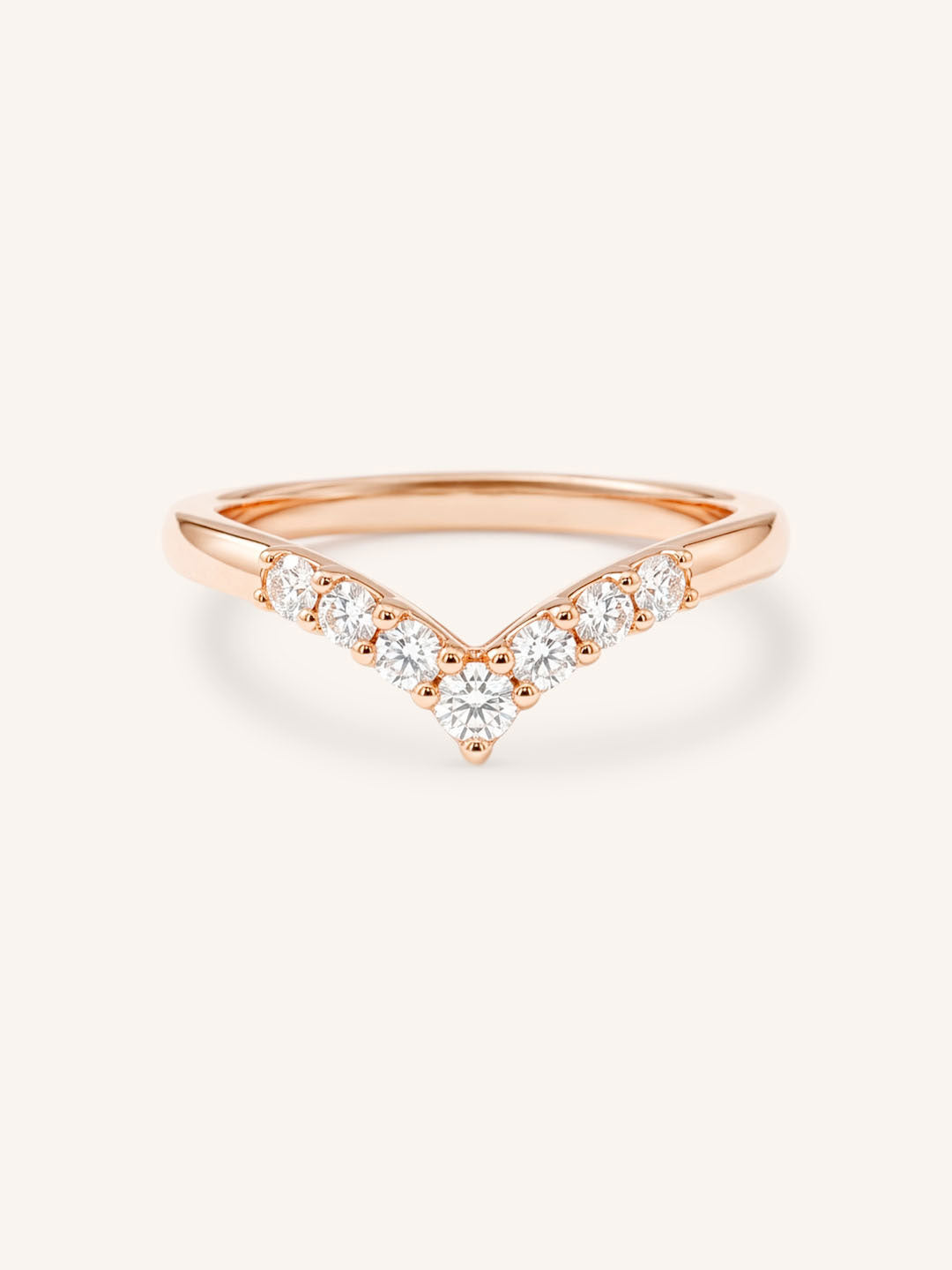 Rose Gold Sundown Graduated V Diamond Wedding Ring, front view, on white background