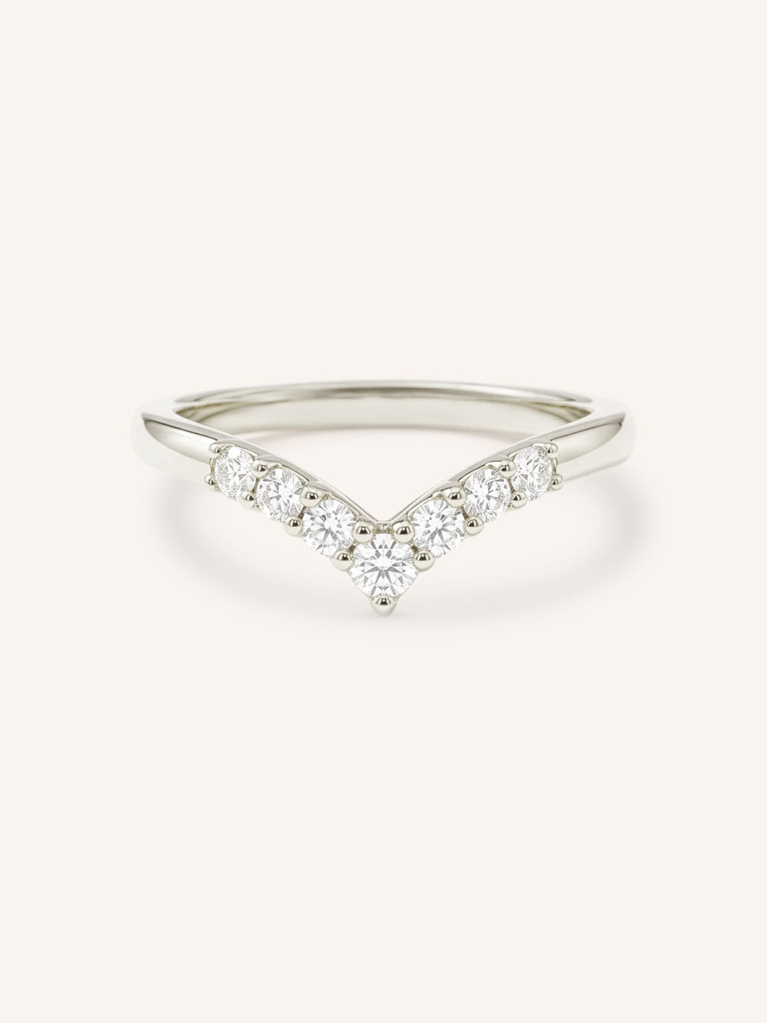 White Gold Sundown Graduated V Diamond Wedding Ring, front view, on white background