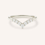 White Gold Sundown Graduated V Diamond Wedding Ring, front view, on white background
