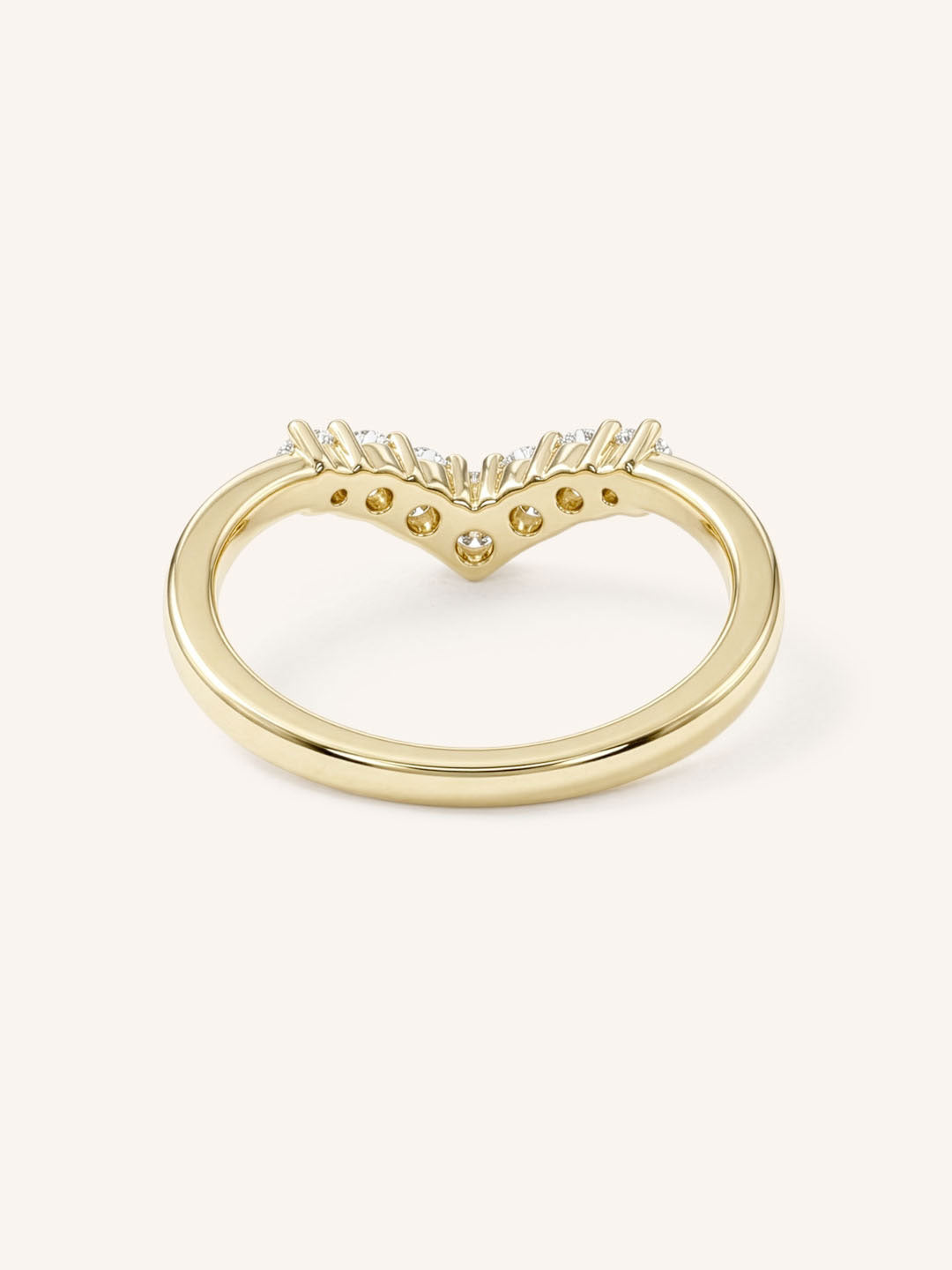 Yellow Gold Sundown Graduated V Diamond Wedding Ring, back view, on white background