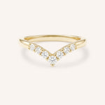 Yellow Gold Sundown Graduated V Diamond Wedding Ring, front view, on white background