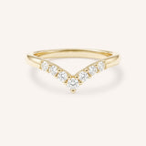 Yellow Gold Sundown Graduated V Diamond Wedding Ring, front view, on white background