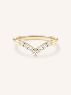 Yellow Gold Sundown Graduated V Diamond Wedding Ring, front view, on white background