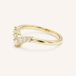 Yellow Gold Sundown Graduated V Diamond Wedding Ring, side view, on white background
