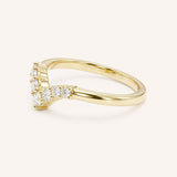 Yellow Gold Sundown Graduated V Diamond Wedding Ring, side view, on white background