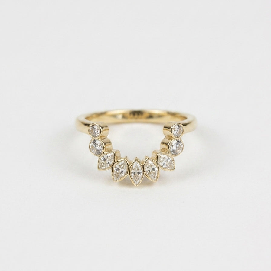 Marquise diamond crown band ring on white background