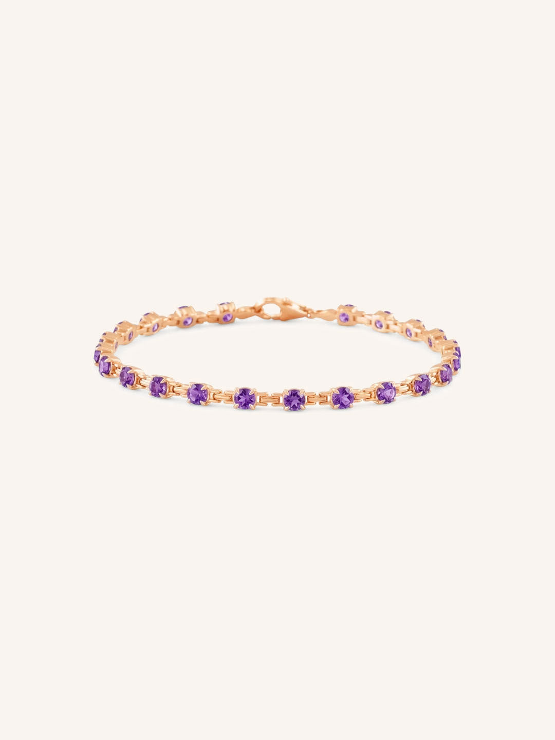 Rose Gold Evelyn Amethyst Tennis Bracelet on white background