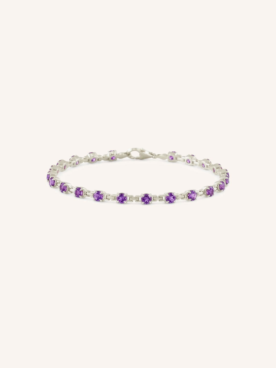 White Gold Evelyn Amethyst Tennis Bracelet on white background