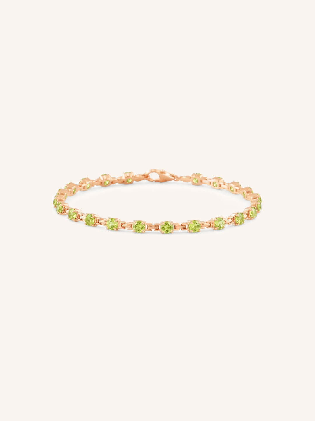 Rose Gold Evelyn Peridot Tennis Bracelet on white background