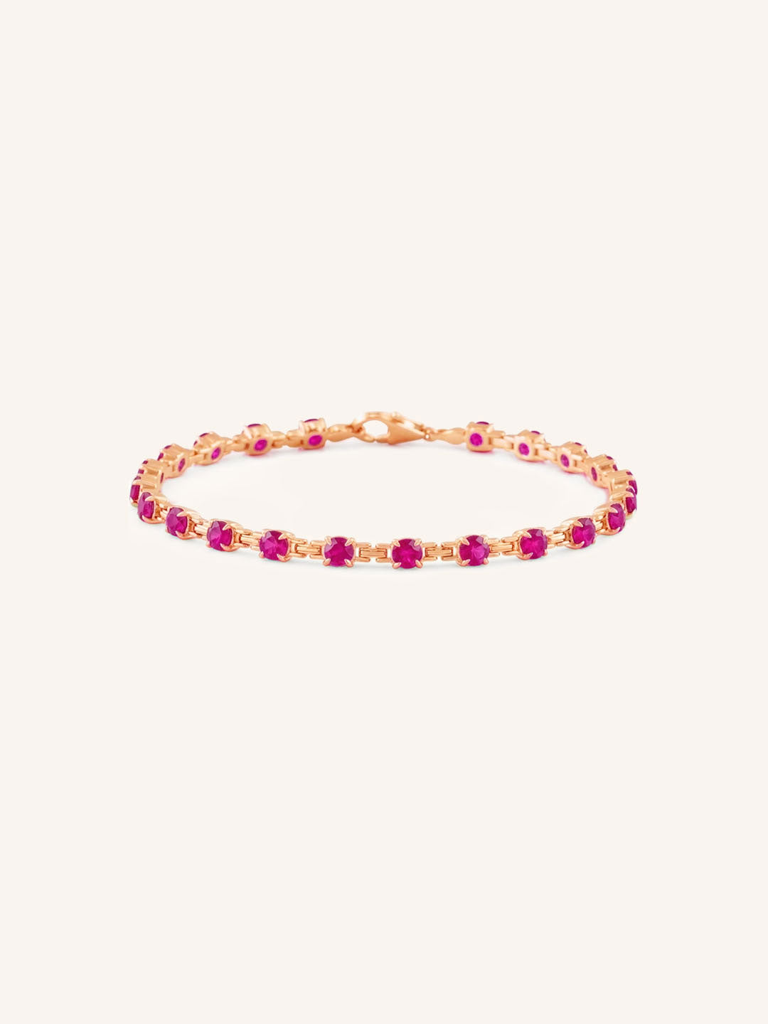 Rose Gold Evelyn Ruby Tennis Bracelet on white background