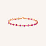 Rose Gold Evelyn Ruby Tennis Bracelet on white background